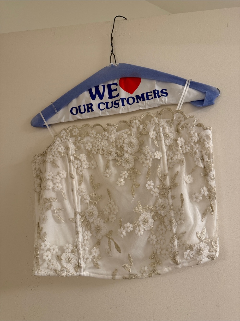 Embroidered White Strapless Floral Bustier Top